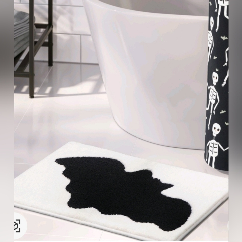New Hyde and eek Halloween cream color Bath Rug with a black bat print